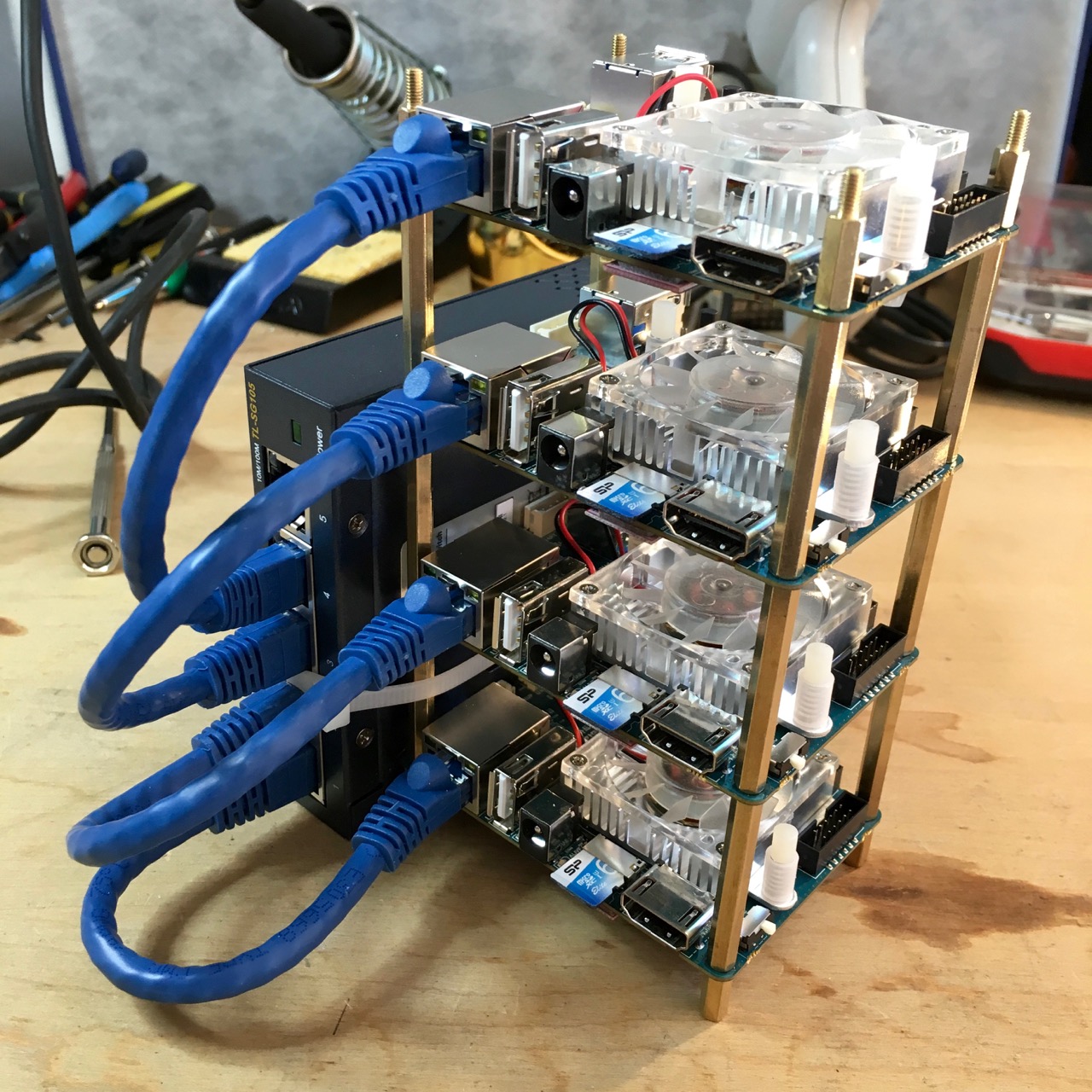 The ODROID XU4 cluster fully assembled