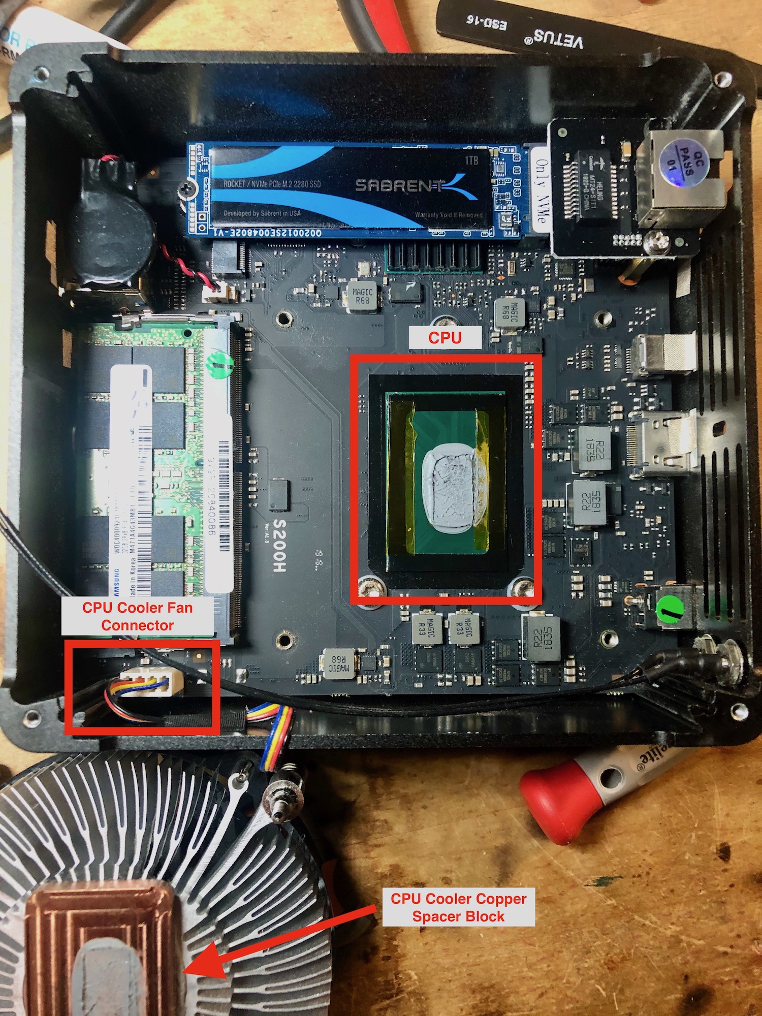 OEM CPU cooler with copper spacer removed